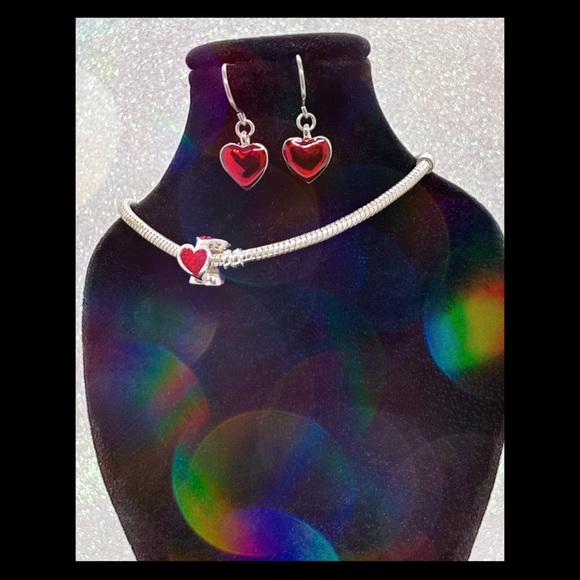Vintage ❤️ Enameled Heart Earrings & Red Rhinestone ❤️PGDA 925 Charm & Bracelet - Picture 4 of 6